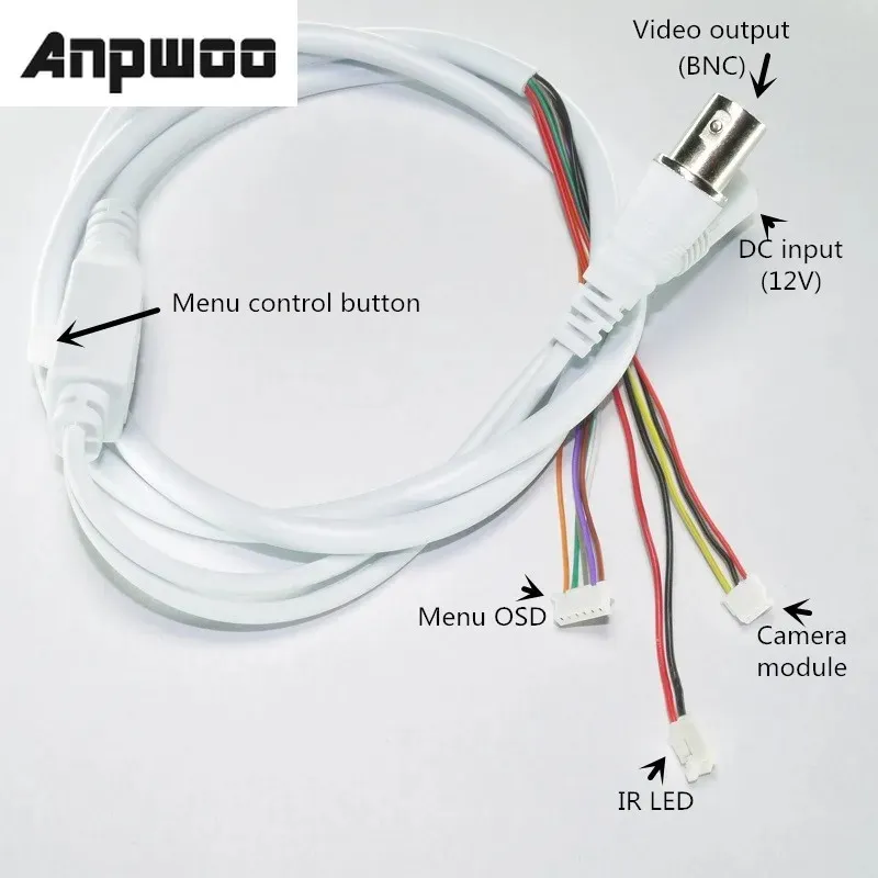 CCAME CCTV Cable vidéo Câble vidéo DC Entrée + sortie BNC + bouton de menu OSD pour la caméra CCTV (6pin 1,25 mm + 3pin 1,5 mm + 2pin 2,0 mm)