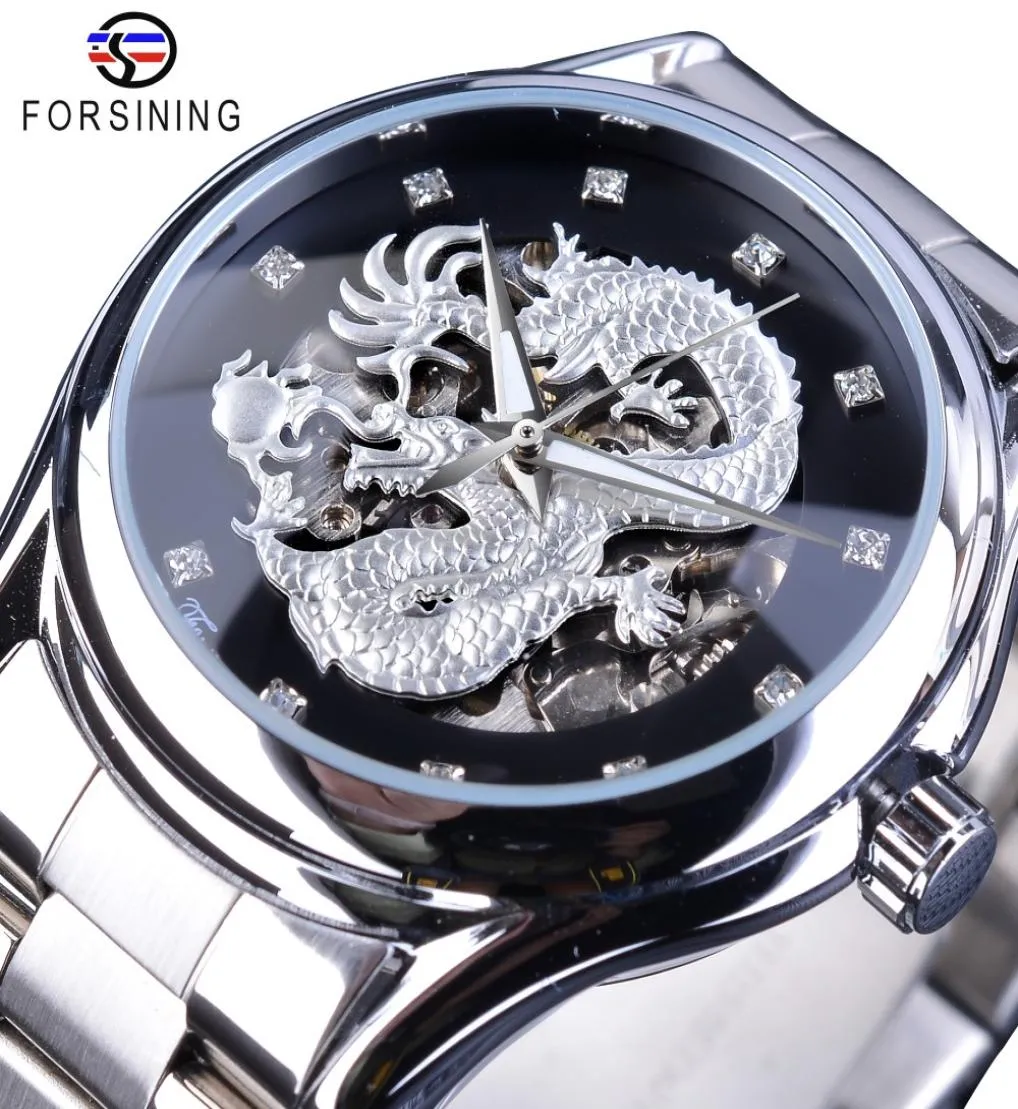 Forsining Classic Dragon Design Silver SCERED SCERED Diamond Display Men Muñeco Automático Muñeca Top Brand Luxury Montre Homme7383096