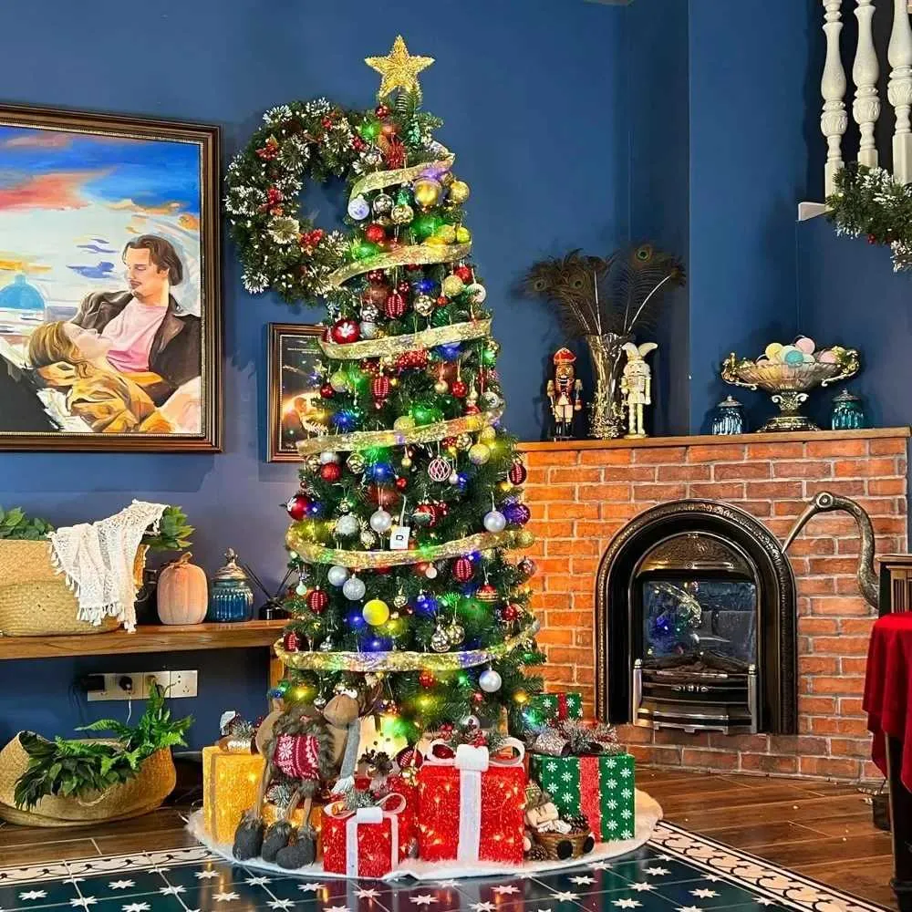 Árbol De Navidad Delgado Preiluminado Con Luces LED Que Cambian De Color:  Ramas Con Bisagras, Soporte De Metal, Perfecto Para Espacios Pequeños De  39,92 € | DHgate, image size:1000x1000