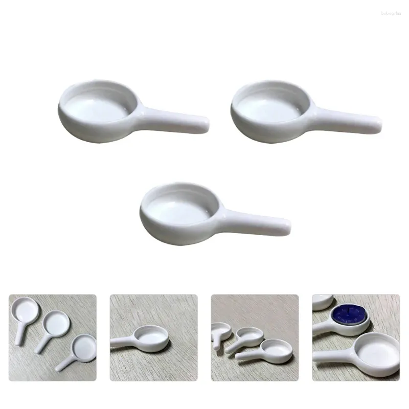 Candle Holders 3 Pcs Tray Table Holding Stand Tealight Small Spoon Ceramics Plate Handle Practical Burner Oil