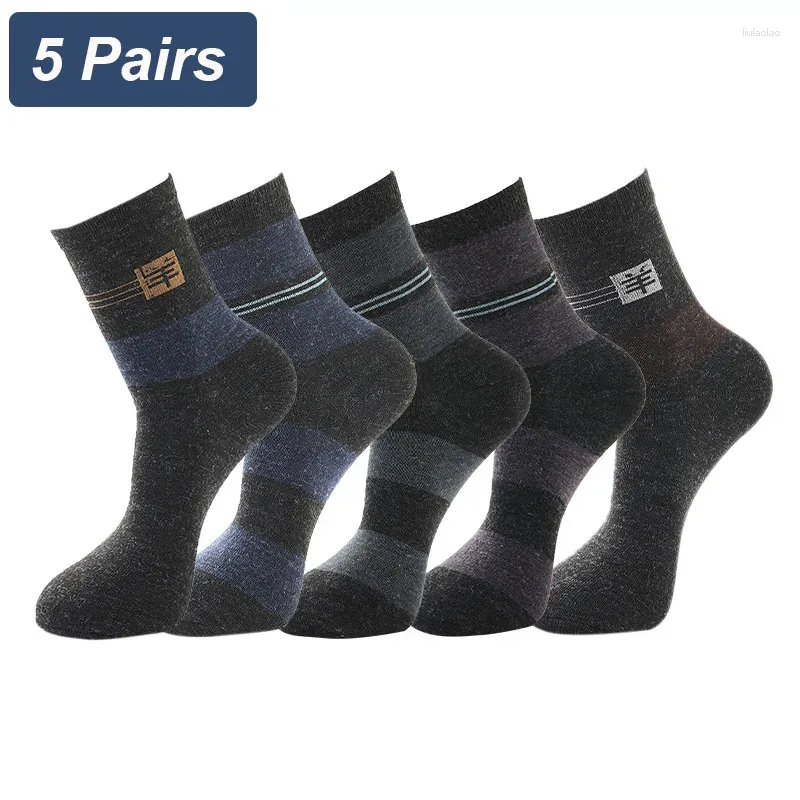 Chaussettes masculines 5 paires Business Men Business élargi épaissis de tube moyen chaud confortable résistant à l'usure et noir résistant aux odeurs