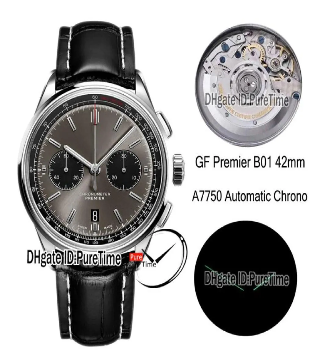 GF Premier B01 ETA A7750 Automatic Chronograph Mens Watch 42mm Steel Grey Noir Dial Black AB0118221B1P1 Black Leather Edition Nouveau 9830046