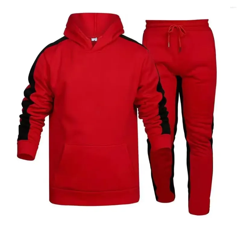 Survêtements masculins 2024 Automne et hiver Hooded Color Couleur Slim-Fit Costume Casual Patchwork Strip Fashion Outdoor