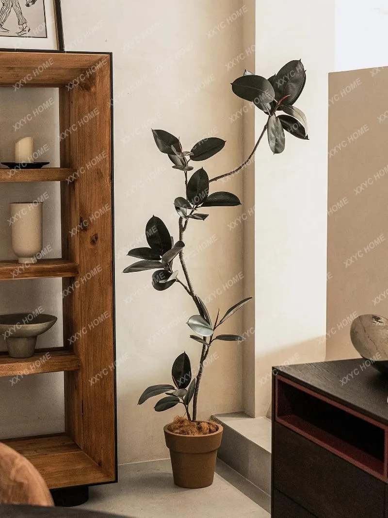 Flores decorativas Black King Kong Rubber Tree Simulation Plant Room Decoração do piso Home nórdica verde