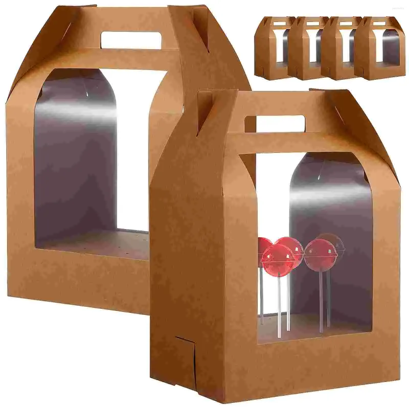 Lagringsflaskor Kraft Paper Lollipop Packaging Box Chocolate Candy Väskor med tydliga fönster julfestgynnar