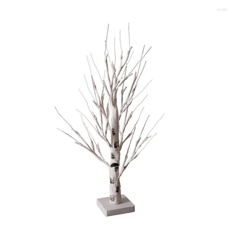 Figurines décoratives arbre de table blanc avec des lumières LED chaudes petites piles à batterie allumées