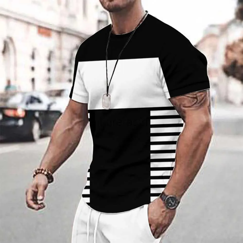 T-shirt da uomo Estate strisce colorate Stampa T-shirt da uomo Stile a righe Allentato Manica corta T-shirt casual T-shirt oversize Abbigliamento uomo 2445