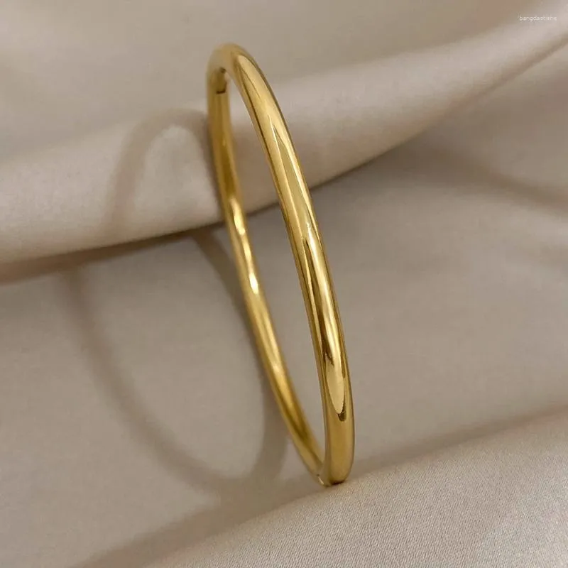 Bangle Greatera Waterproof Polished Stainless Steel Bangles For Women Gold Plated Smooth Metal Openable Bracelets Jewelry
