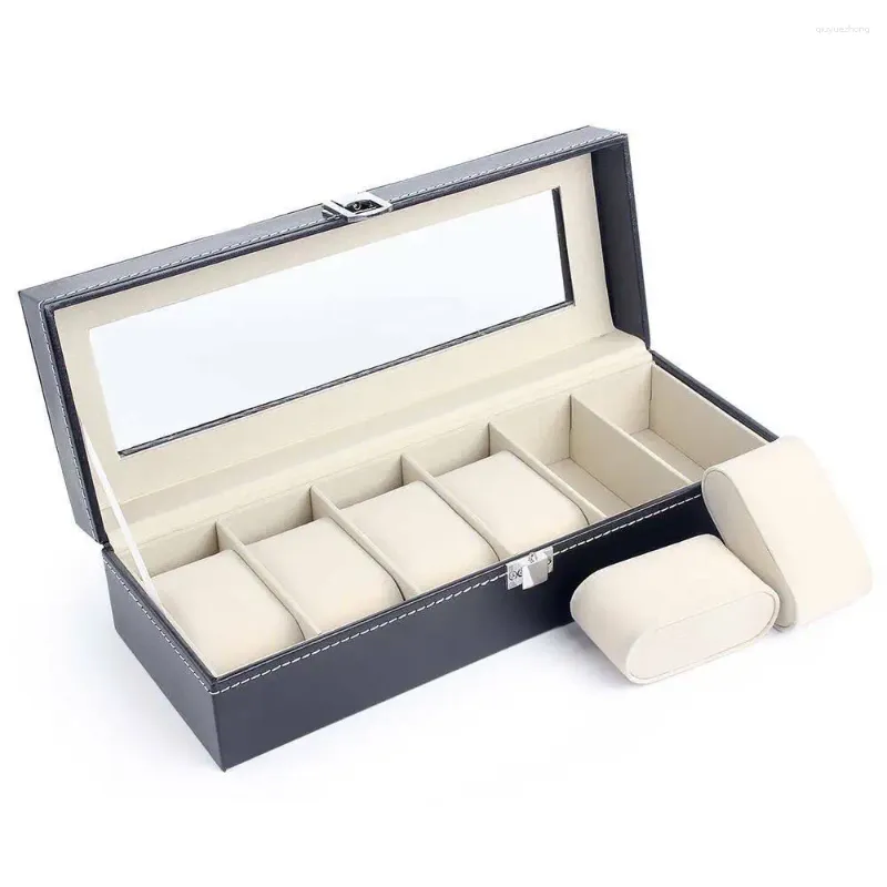 Смотреть коробки Vansiho Fashion Home Aluminum/Pu Watch Box 6/10/12 Сетка Стакана со стеклянным окном для друзей для друзей