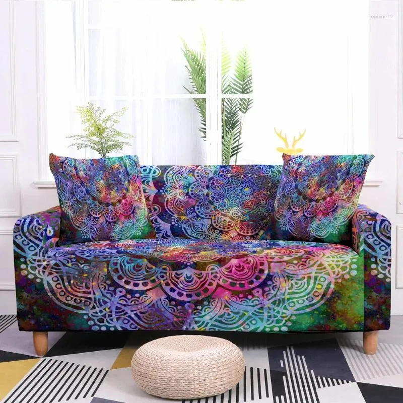 Camas de cadeira 3D Mandala Sofá Elastic Cober Sala de estar Bohemian em forma de LO Decoração de dois lugares