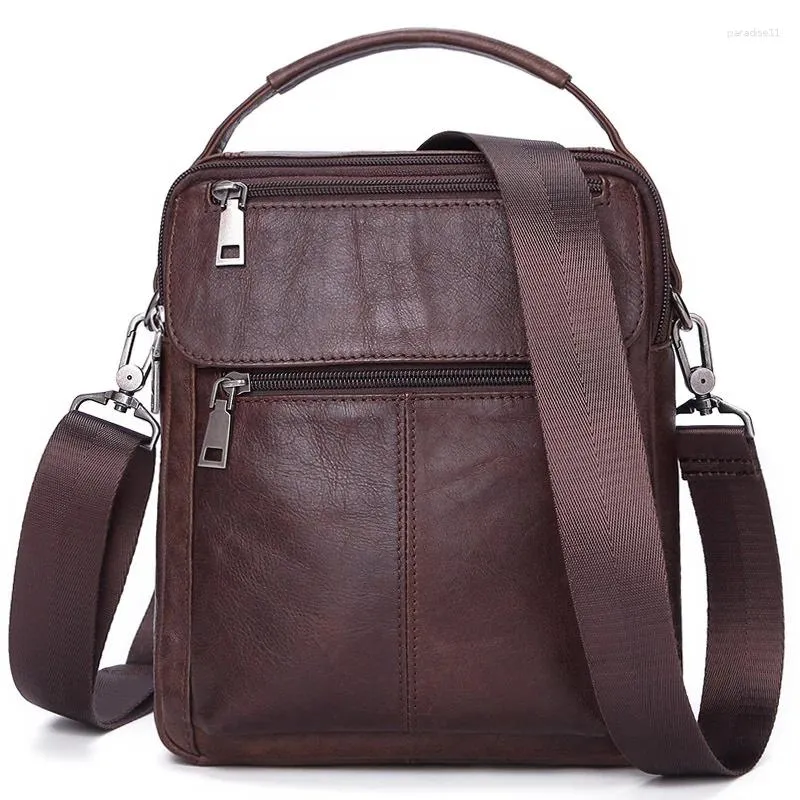 Bolsas de cintura Negocio de cuero para hombres Un hombro Bolsa Messenger Multi-Lattice Multi-Function Oil Wax Zipper