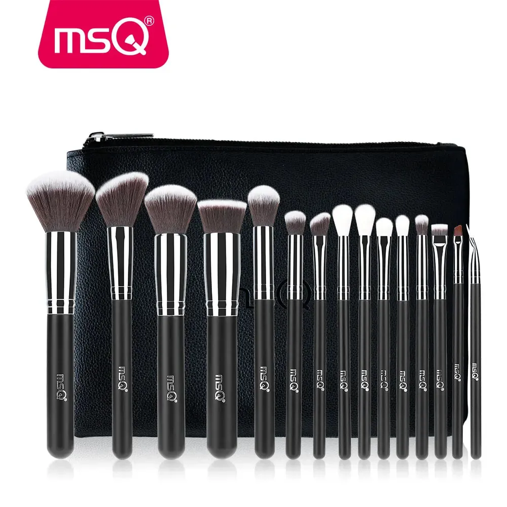 MSQ Professional 15pcs Makyaj Fırçaları Set Toz Temel Göz Farı Makyaj Fırça Kiti Kozmetik Sentetik Saç PU Deri Kılıf 240323