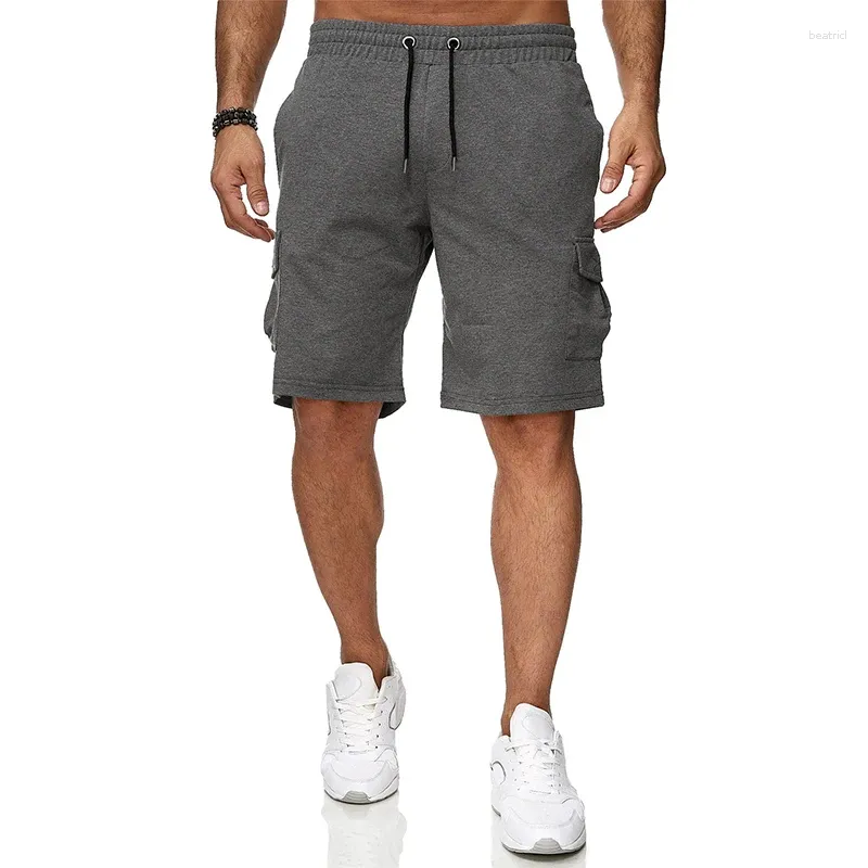 Shorts pour hommes décontractés grande taille plusieurs poches pantalon de cargaison gymnase coulant courte couleur solide sportives quotidiennes