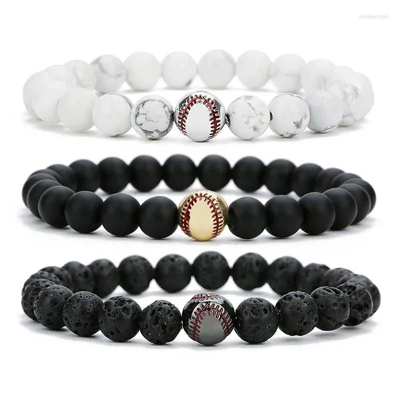 Strand Minimalist Baseball Armband Unisex Natural Lava Onyx Stone Braslet Beaded Meditation Yoga Braclet Pulsera Homme Accessories