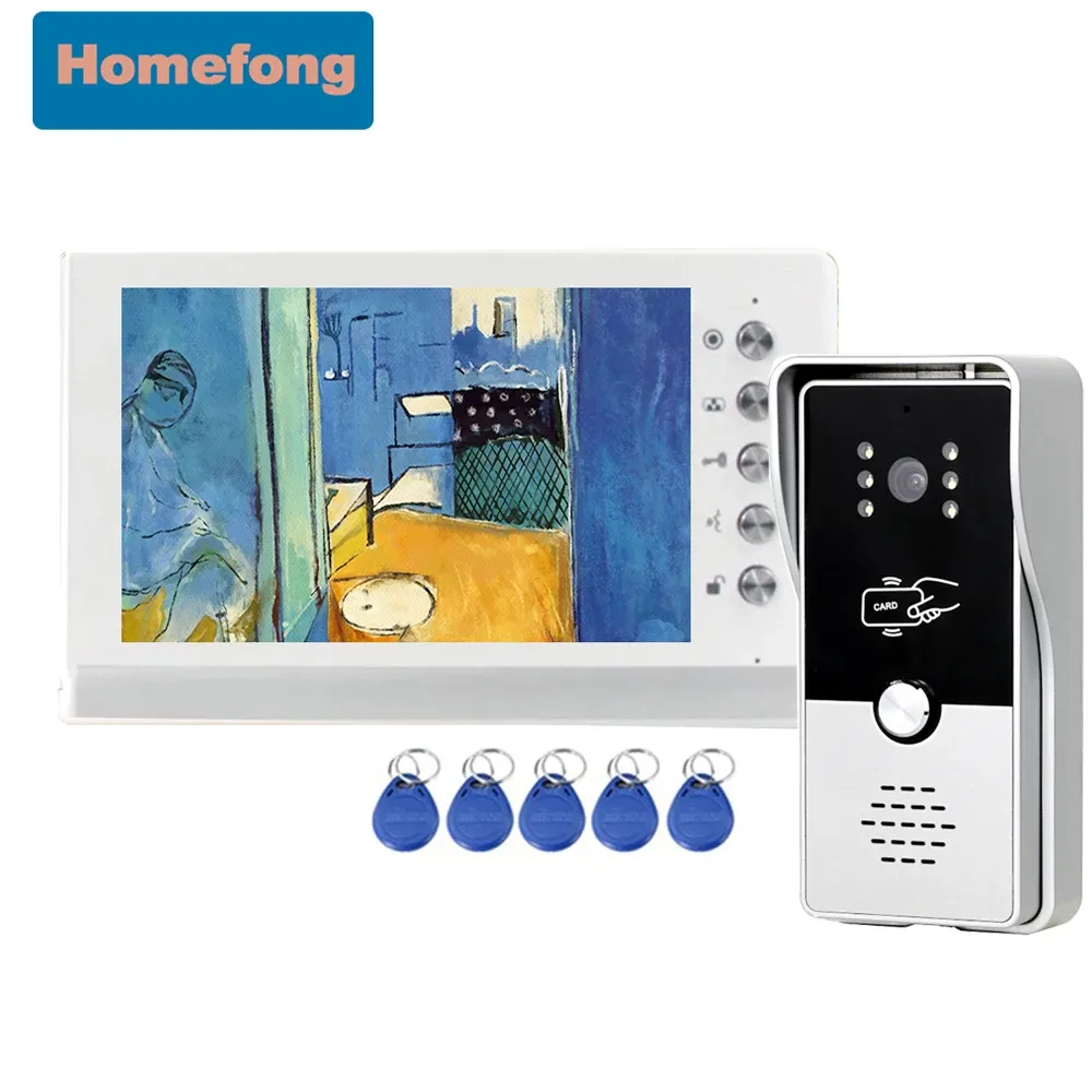 Interphone Homefong 7 pouces RFID Interphone Système pour la porte de la porte Home Téléphone moniteur intérieur Sonnette extérieure avec caméra Déblocage jour de jour