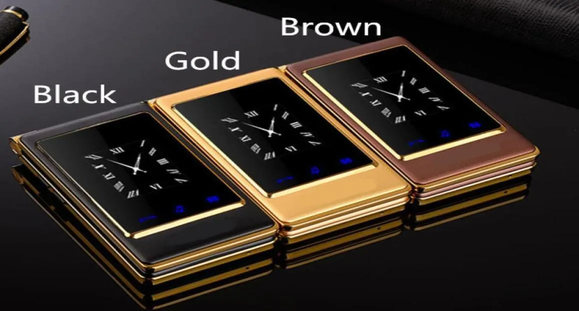 Déverrouillé Gold Flip Double Display Business Cell Phones Senior Luxury Dual Sim Card Camera MP3 MP4 30 pouces écran tactile Men Man MO3997955