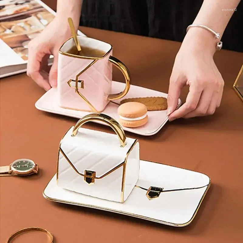 Canecas saco de bolsa em forma de sobremesa de cerâmica xícara de ouro criativo estilo de bolsa caneca leite suco de suco de água drinques de desktop decoração de negócios presente