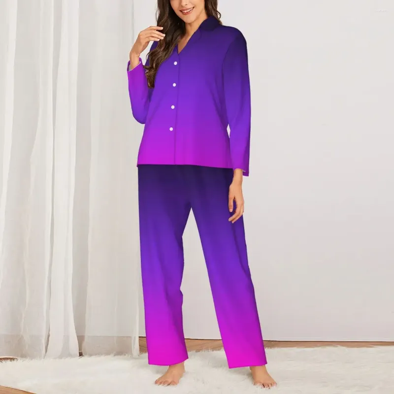 Домашняя одежда Ombre Gradient Sleepwear Осень черная фиолетовая и розовая эстетическая негабаритная пижамная наборы женщин с длинным рукавом дизайн ночной одежды ночная одежда