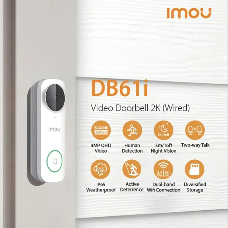 Дверные звонки imou 2k 5g Видео Дверь Дверь DB61i Smart Home Wired Wired Security Дверь Дверь Колокол камера ночное видение IP65