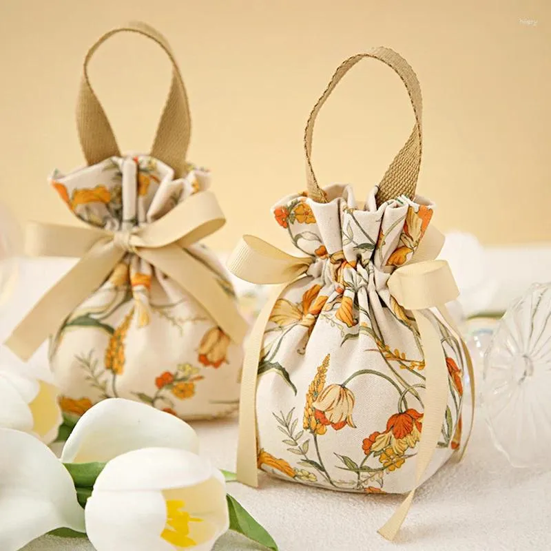 Gift Wrap 1Pcs Fashion Canvas Flower Drawstring Bag Wedding Candy Packaging Boxes Small Portable Cloth Wholesale