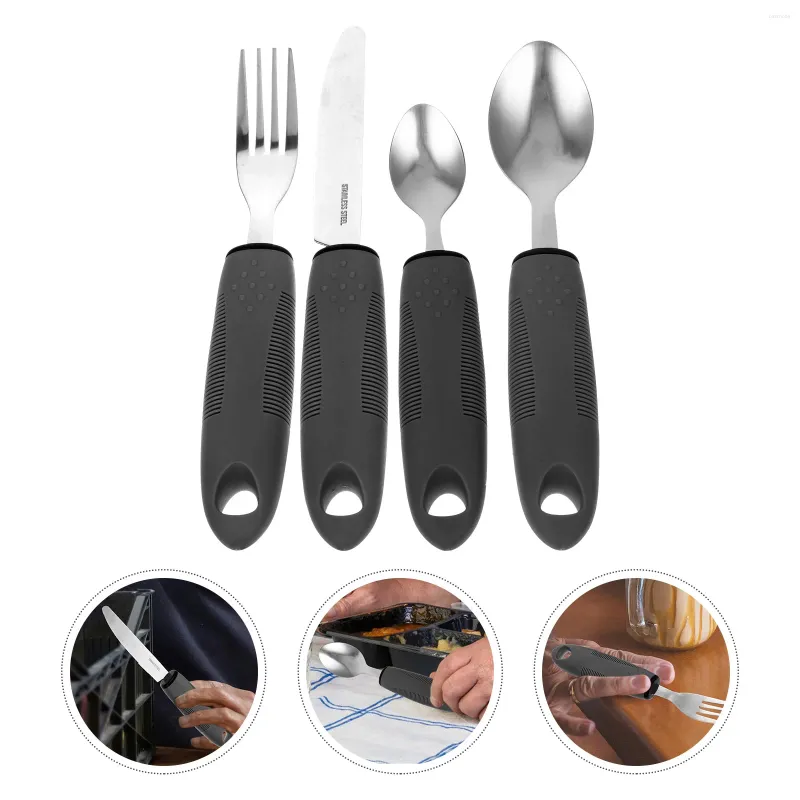 Forks 4 Pcs Elderly Tableware Set Spoons Adaptive Utensils For Living Stainless Steel