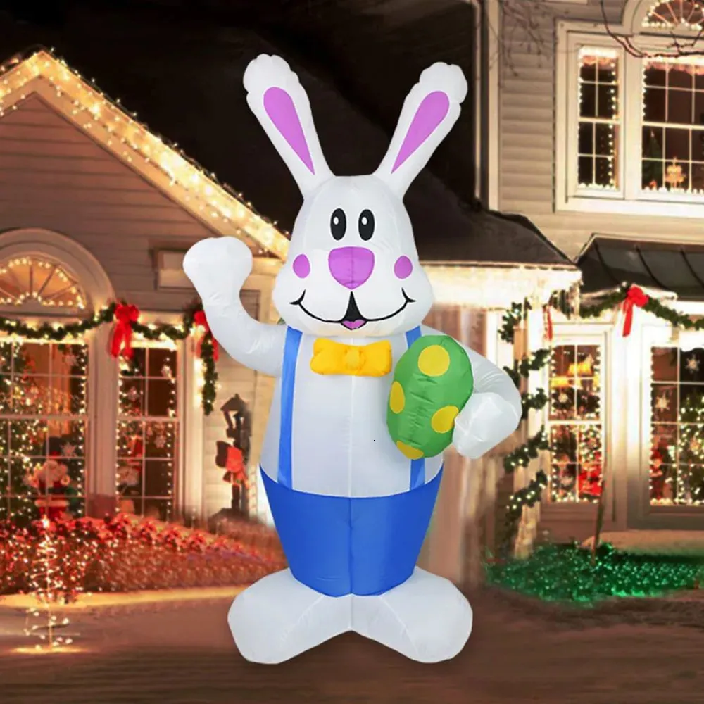 Pink/Blue Inflatable Easter Rabbit LED Lights Outdoor Garden Decorations Cute Bunny Ornaments Figurine Rabbit for Easter Decor 240322