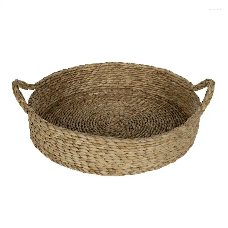 Tee Tabletts rund natürliches farbiges Wasser Hyazinthe Gewebe Tablett Rattan Holz schwarzes Essen zum Servieren von Baloondog Acry