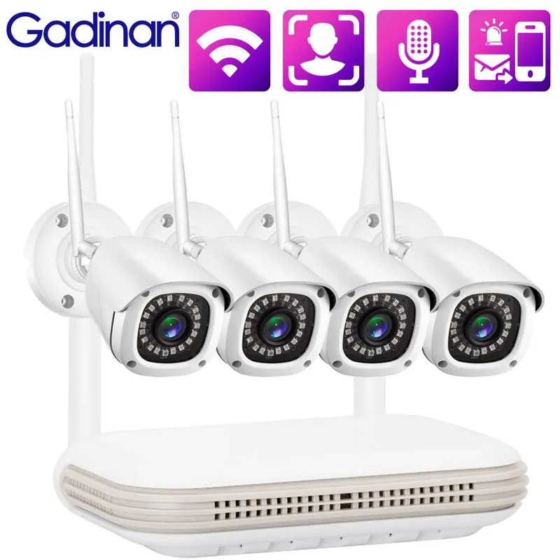 System Gadinan 3MP Outdoor WiFi Camera Kit 2.8mm AI Face Detect Audio Security CCTV Humanoid Detection NVR Video Surveillance System