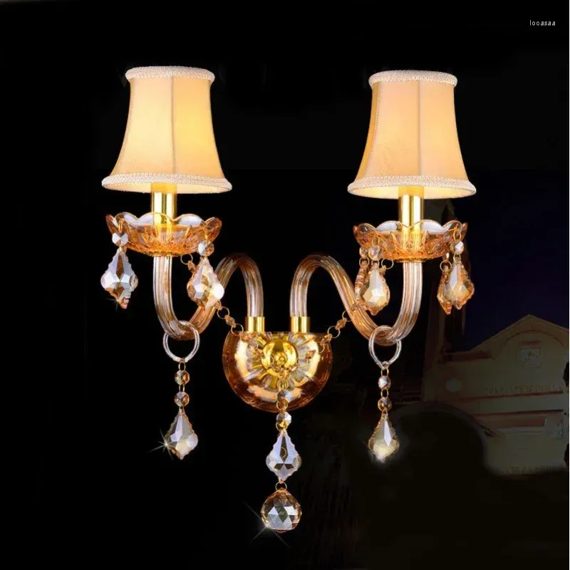 Lámpara de pared Vela europea Cristal dormitorio y sala de bodas Corredor creativo de vidrio Corredor