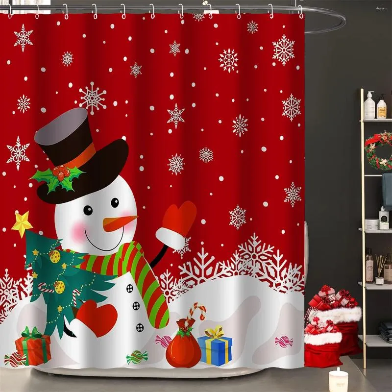 シャワーカーテンクリスマス装飾印刷フックカーテンモダンポリエステルメカニカル処理防水バスルーム