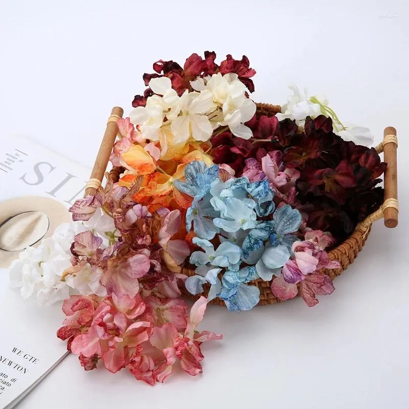 Decorative Flowers 5PCs 3 Forks Silk Artificial Hydrangea Fake Wedding Decoration DIY Garden Outdoor Home Decor Arrange Accessories