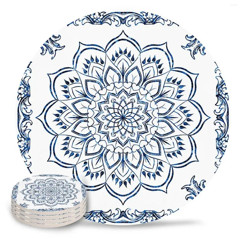 Tavolino mandala retrò blu bohémien set da cucina rotonda decorazioni di lusso tè cup coaster