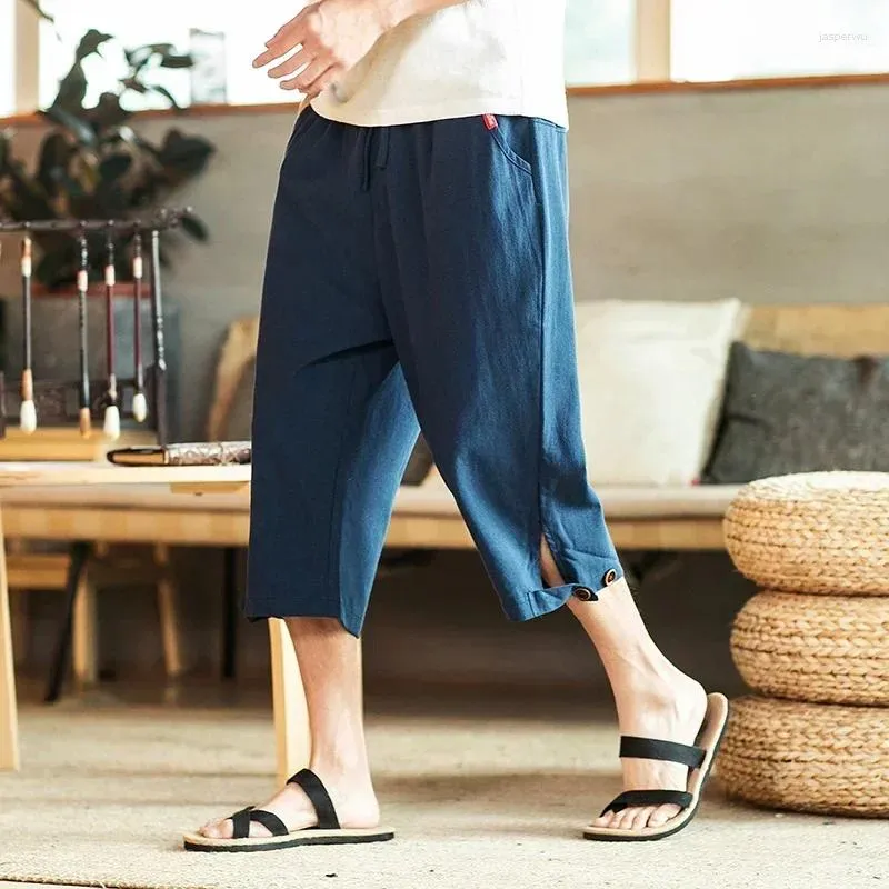 Pantalon pour hommes Summer en lin décontracté shorts en vrac coton mince à la mode confortable