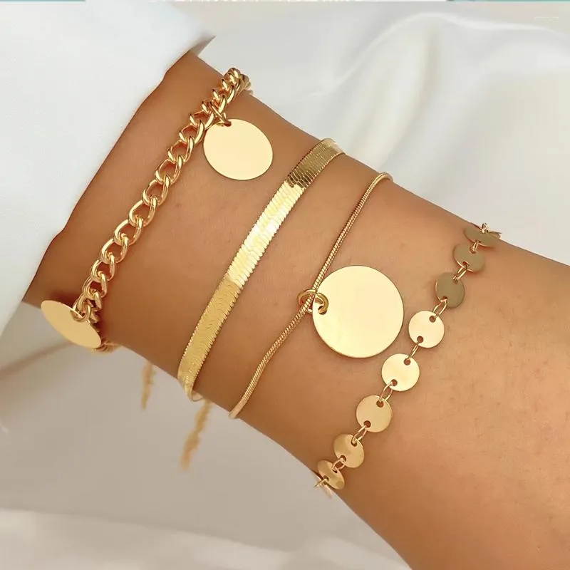 Bedelarmbanden punk gouden kleur set voor vrouwen dunne ketting metalen pailletten armband geometrie legering bangle verstelbare sieraden