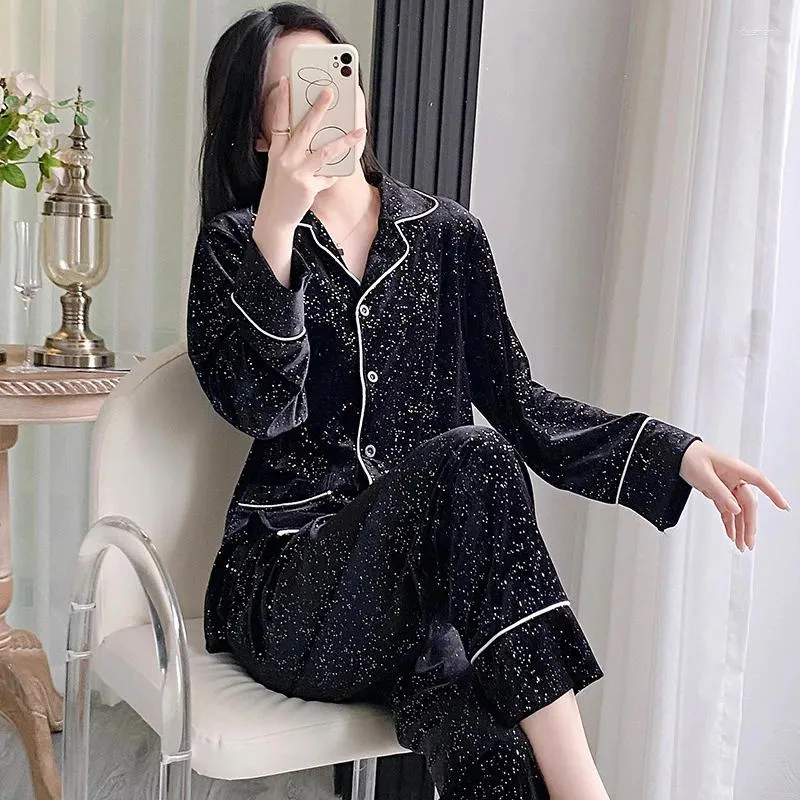 Home Clothing Autumn Winter Velvet Homewear Loose 2Pcs Long Sleeve Shirt Pants Velour Pajamas Suit Clothes Loungewear Casual Nightgown