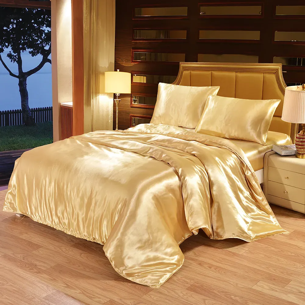 Pieces 4 Bedding Set Luxury Satin Silk Queen King Size Duvet Cover ...