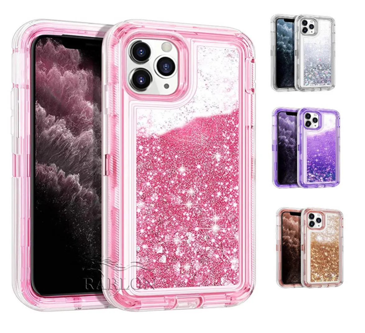 Liquid Bling Cases Waterfall Glitter Heavy Duty Shiny Bumper Clear Rubber Defender Cover for iPhone 14 Pro Max 13 12 Mini 11 XS 7 2679760