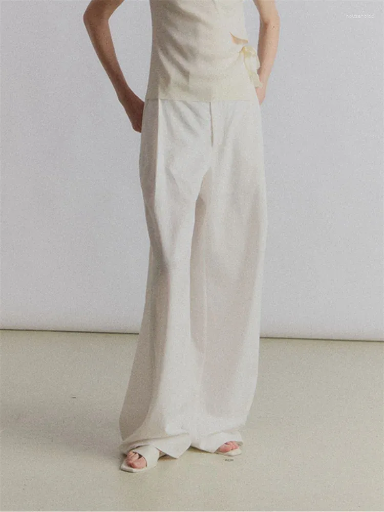 Spodnie damskie kobiety swobodne plisowane szeroką nogę 2024 moda wysokiej talii eleganckie długie spodnie z dekoracją pasa