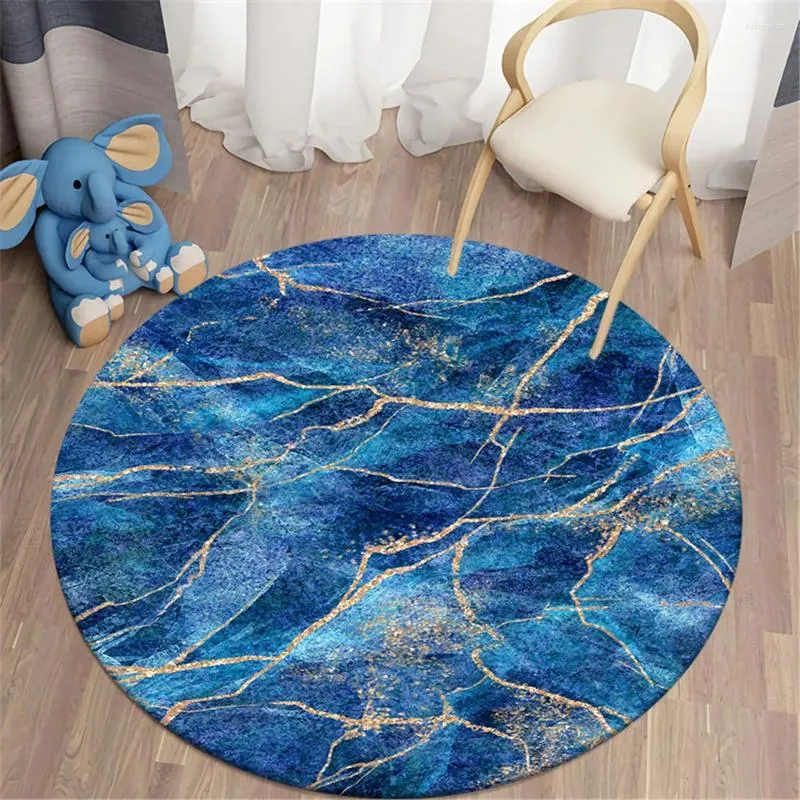 Carpets HX Fashion Round Marble Art Living Room Rugs For Home Flannel Floor Mats Area Rug