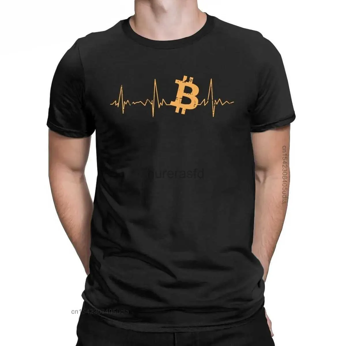 Erkek Tişörtler Erkek Bitcoin Kalp Atışı Grafik Tişörtleri Kripto para birimi saf pamuk üstleri Müthiş mürettebat boyun tişörtleri erkekler için Camisas T-Shirts 2445