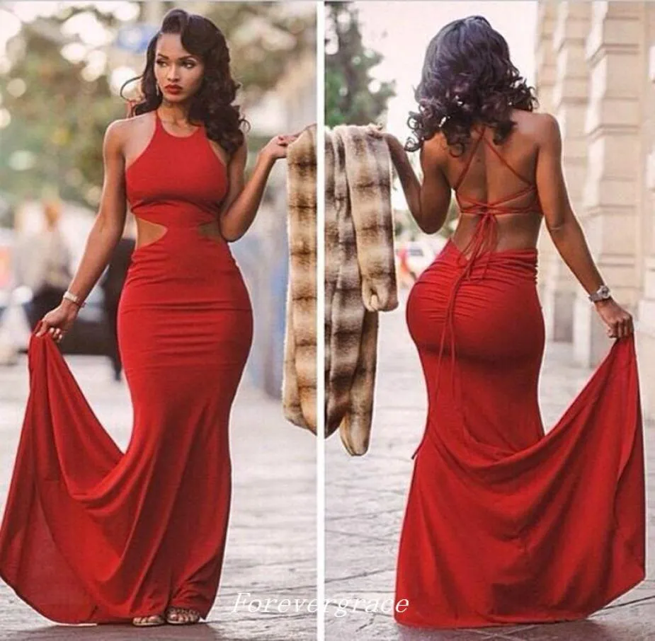 Robe de bal couleur rouge Sirène licou hacks sans dossier Longue femme porte une robe de fête d'occasion spéciale sur mesure plus taille 9118700