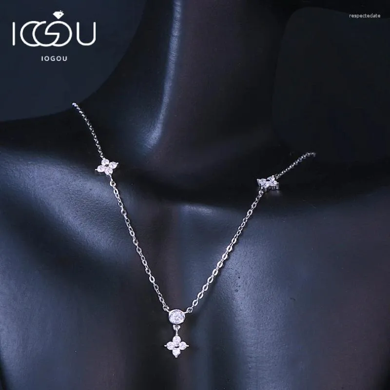 Подвески Iogou-Four-Leaf Clover Moissanite Ожерелья 925 Серебро для женщин 2 мм 3 мм круглый D Color Charm Coker Jewlry Jewelry