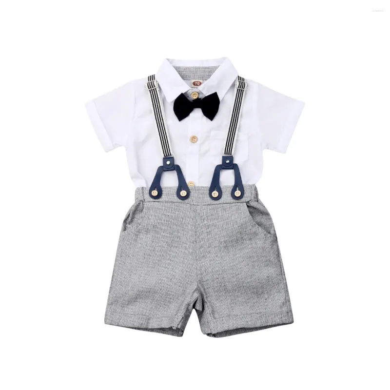 Clothing Sets Baby Summer Toddler Kid Boy Gentleman Clothes Short Sleeve Shirts Romper Overall Bib Shorts 2Pcs Outfit