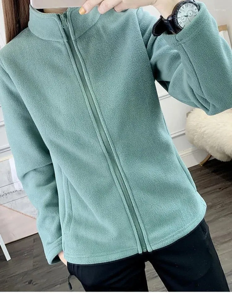 Kvinnorjackor Spring Autumn Fleece Jacket Casual Cardigan Windproof Breattable Sportrockar för Office Lady Long Sleeve Outwear