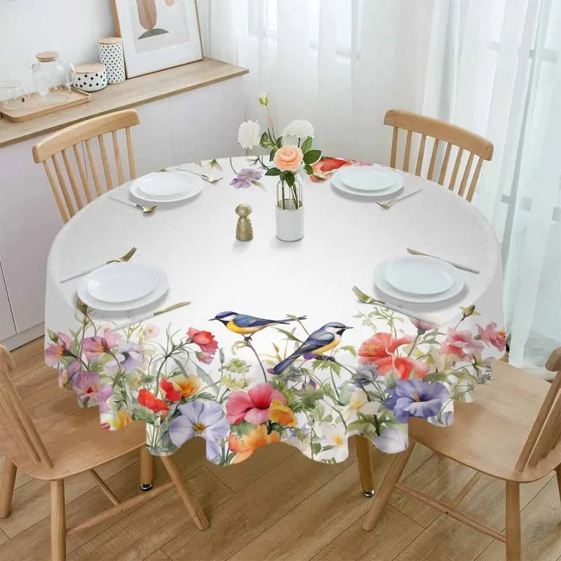 Table de table de table de fleur aquarelle d'oiseau imperméable de mariage nappe de vacances de vacances Couverture de café
