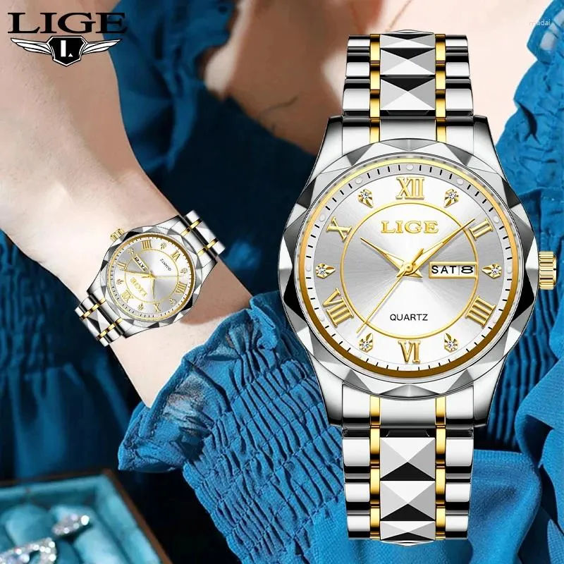 Polshorloges lige mode luxe waterdichte horloge voor vrouwelijke lumineuze datum roestvrijstalen band kwarts dames dames