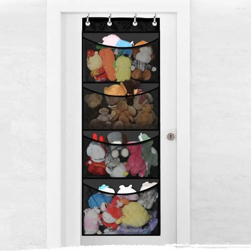 Storage Boxes Toy For Standard Doors Over-the-door Stuffed Bag Easy Access With 4 Mesh Pockets Hanging Door Organization