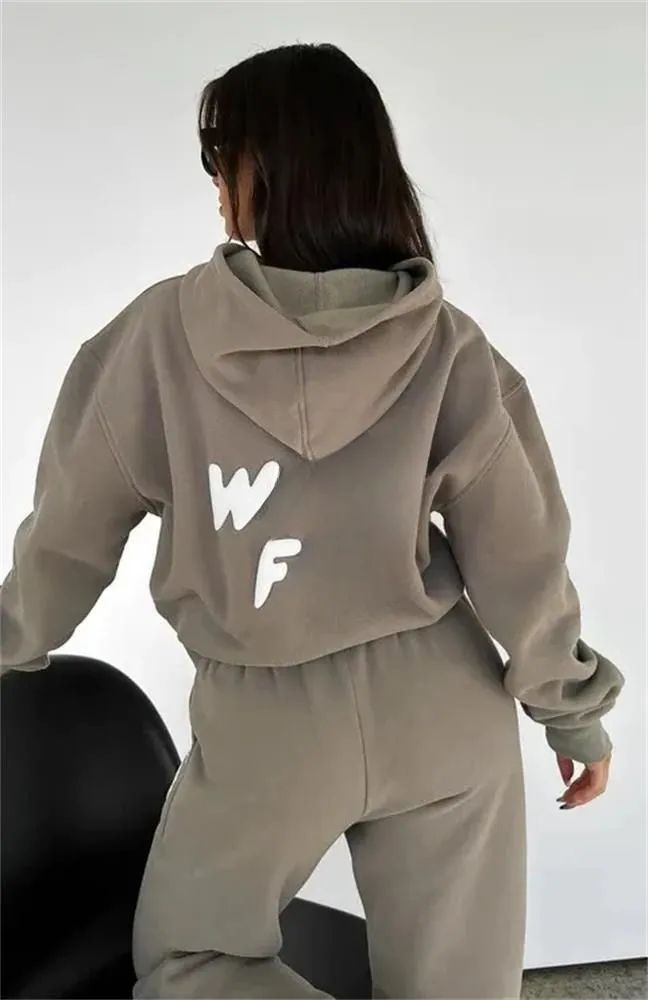 DHgate Foxy White 2 Piece Hoodie and Jogger Set Stylish Sportswear for Women Apparel