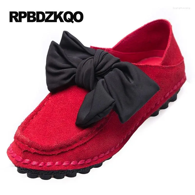 Casual Shoes Bowknot Cowhide Low Cut Uppers Moccasin Pure Color Trendy Comfy Genuine Leather Loafers Women Shose All Match