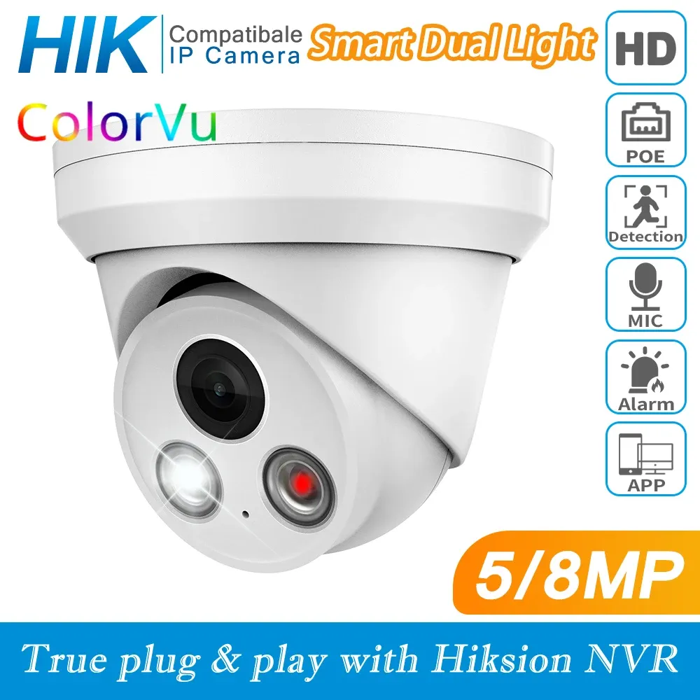 Камеры Hikvision Compatible 4K HD IP -камера 5MP 8MP Security Smart Dual Light Ir Color Night Vision Cameric Camera